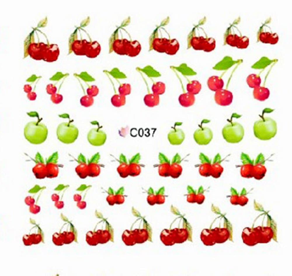 Egoodforyou BLE Nail Art Water Slide Nail Tattoo Water Transfer Nail Decal Sticker (Red Cherries and Green Apples) with one packaged nail art flower sticker bonus