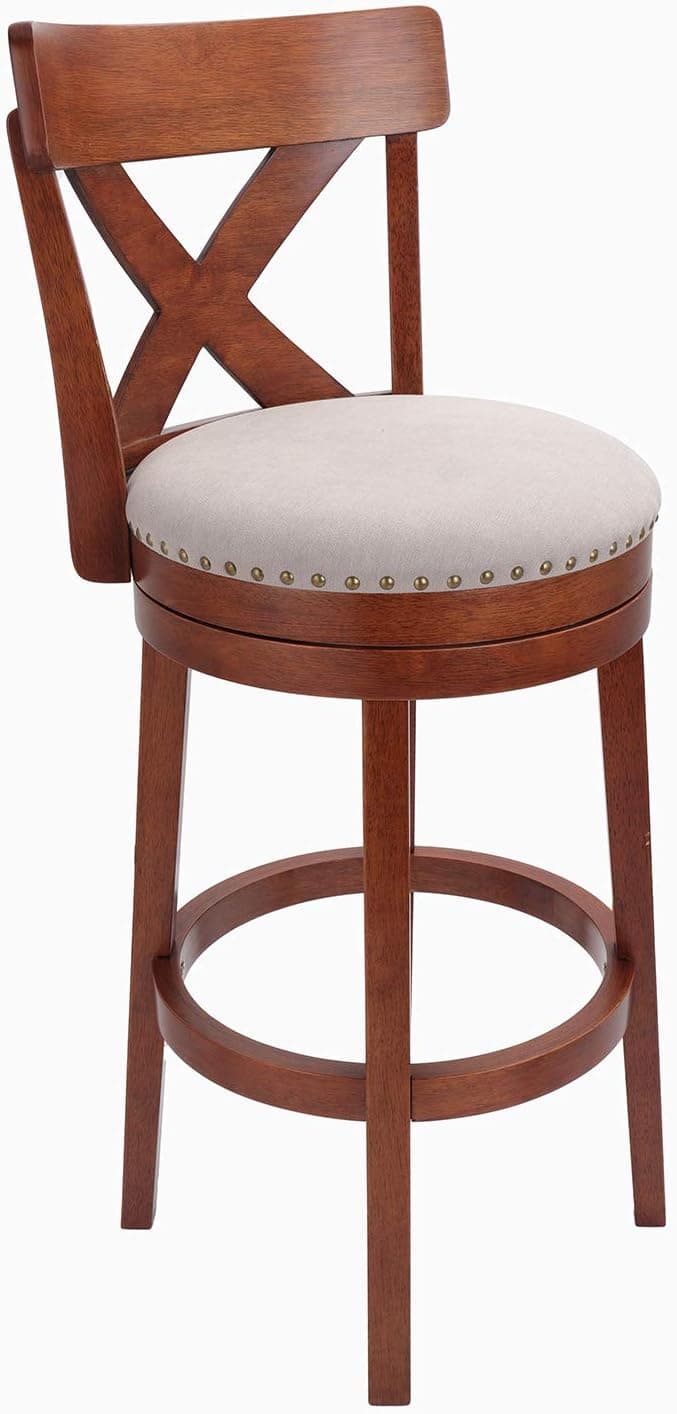 Furgle Counter Height Swivel Stools 30 Inch Seat Height Cushioned Wood Bar Stool, Cherry