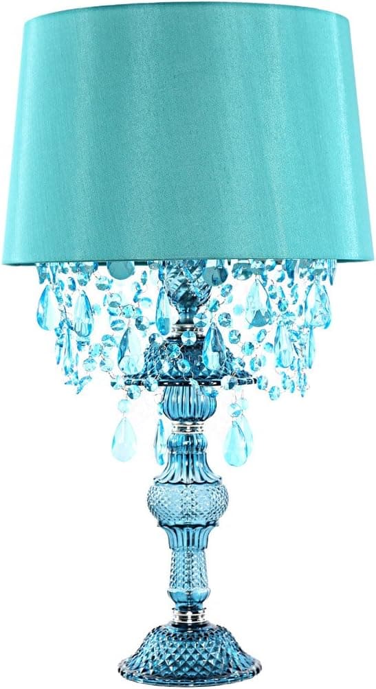 Poetic Wanderlust by Tracy Porter Alisal Satin Shade and Pressed Glass Base Table Lamp with Cascading Crystals - Blue