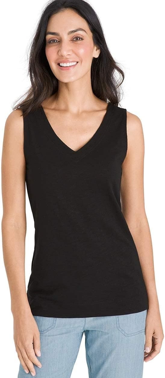 Chico's Women's Essentials Lightweight Cotton-Blend Slub V-Neck Sleeveless Tank Top