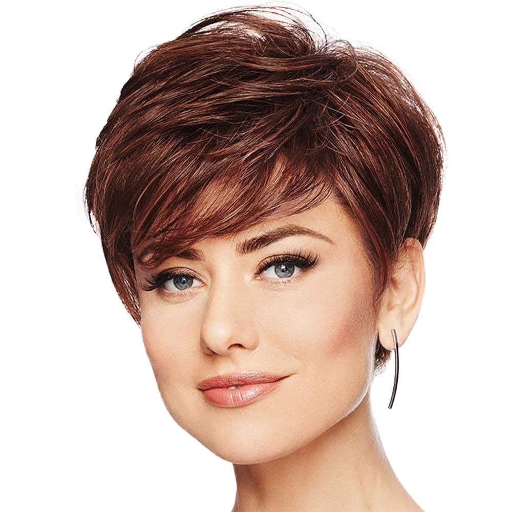 BLONDE UNICORN Short Wig with Bangs Human Hair Wigs for Women Auburn Hair Wigs Natural Pixie Hair Wig