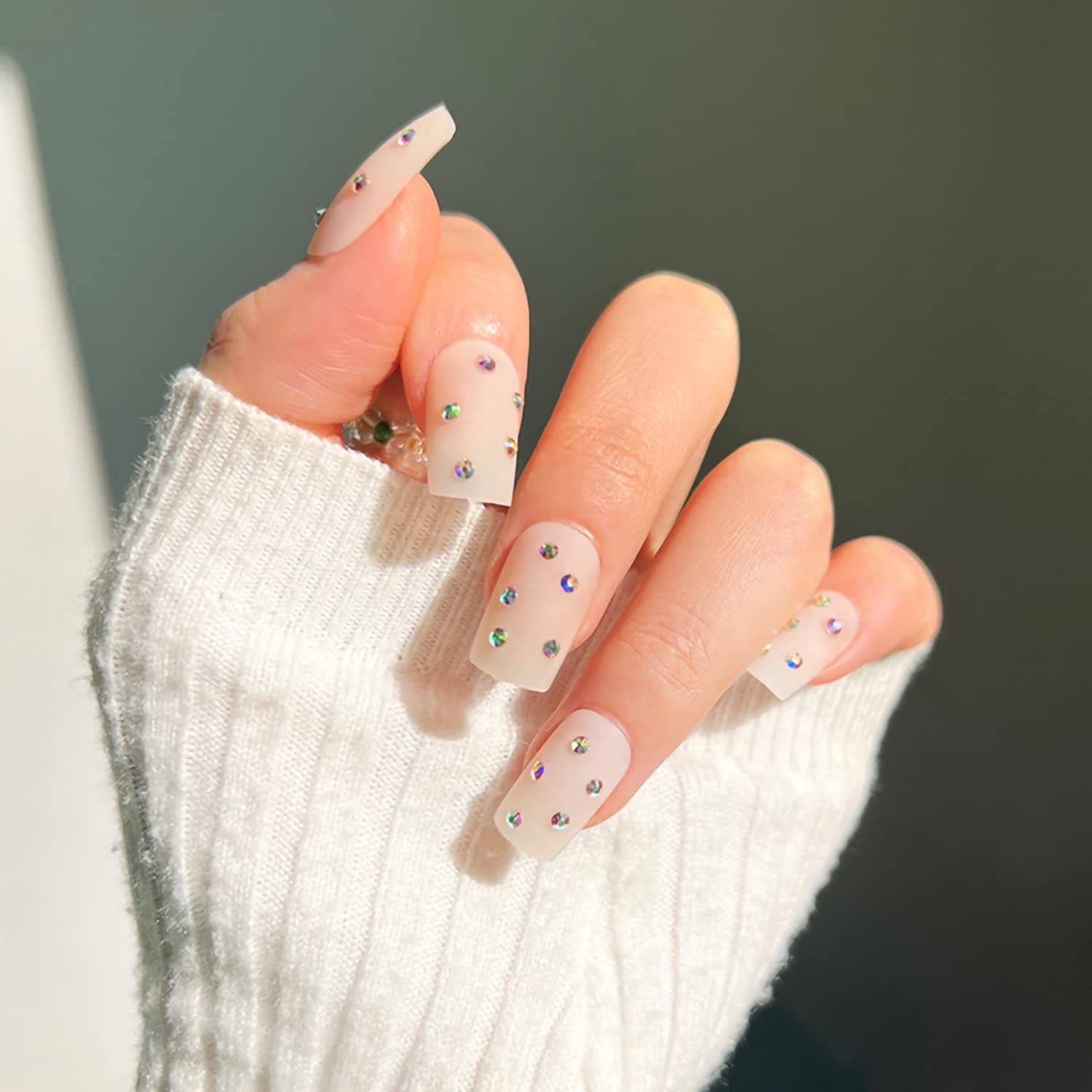 ookizom 24 Pcs Press on Nails Medium, Fake Nails Coffin for Nail Art Manicure Decoration, False Nails with Glue Acrylic Nails for Women and Girls (Nude Pink Frosted French)