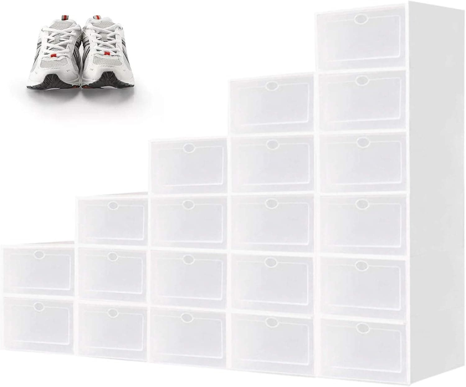 20 Packs White Shoe Storage Boxes, Shoe Organizer Storage Containers, Clear Plastic Stackable Shoe Boxes for Boots, Sneaker Need to be Assembled