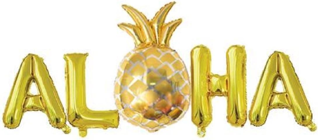 ALOHA Balloons with Pineapple Hawaiian Party Foil Balloons 16Inch Metallic Mylar Balloon for Hawaii Tropical Celebration Party Decorations - Gold