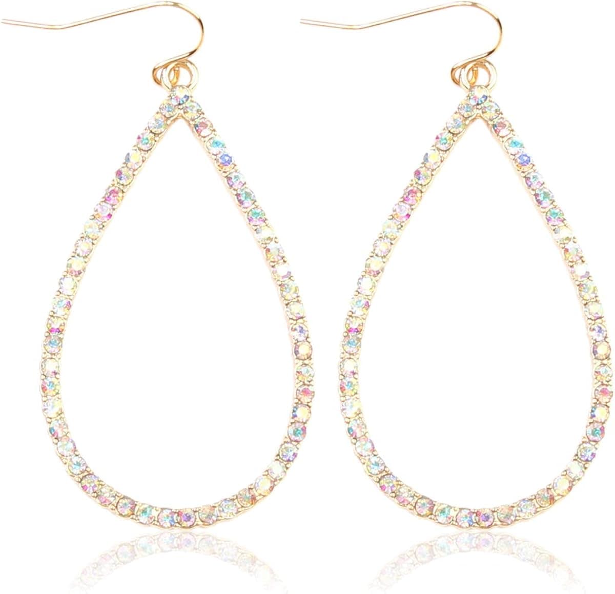 RIAH FASHION Sparkly Rhinestone Lightweight Geometric Hoop Drop Earrings - Teardrop, Pear, Oval, Marquise, Circle, Multi Cubic Crystal, Acrylic Pearl Dangles