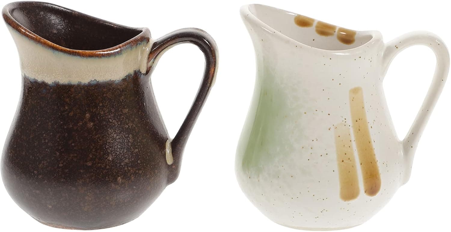 Yardwe 2 Pcs Mini Coffee Milk Creamer Pitchers White Ceramic Creamers with Handle Small Creamer Pitcher Set for Milk Coffee Sauces