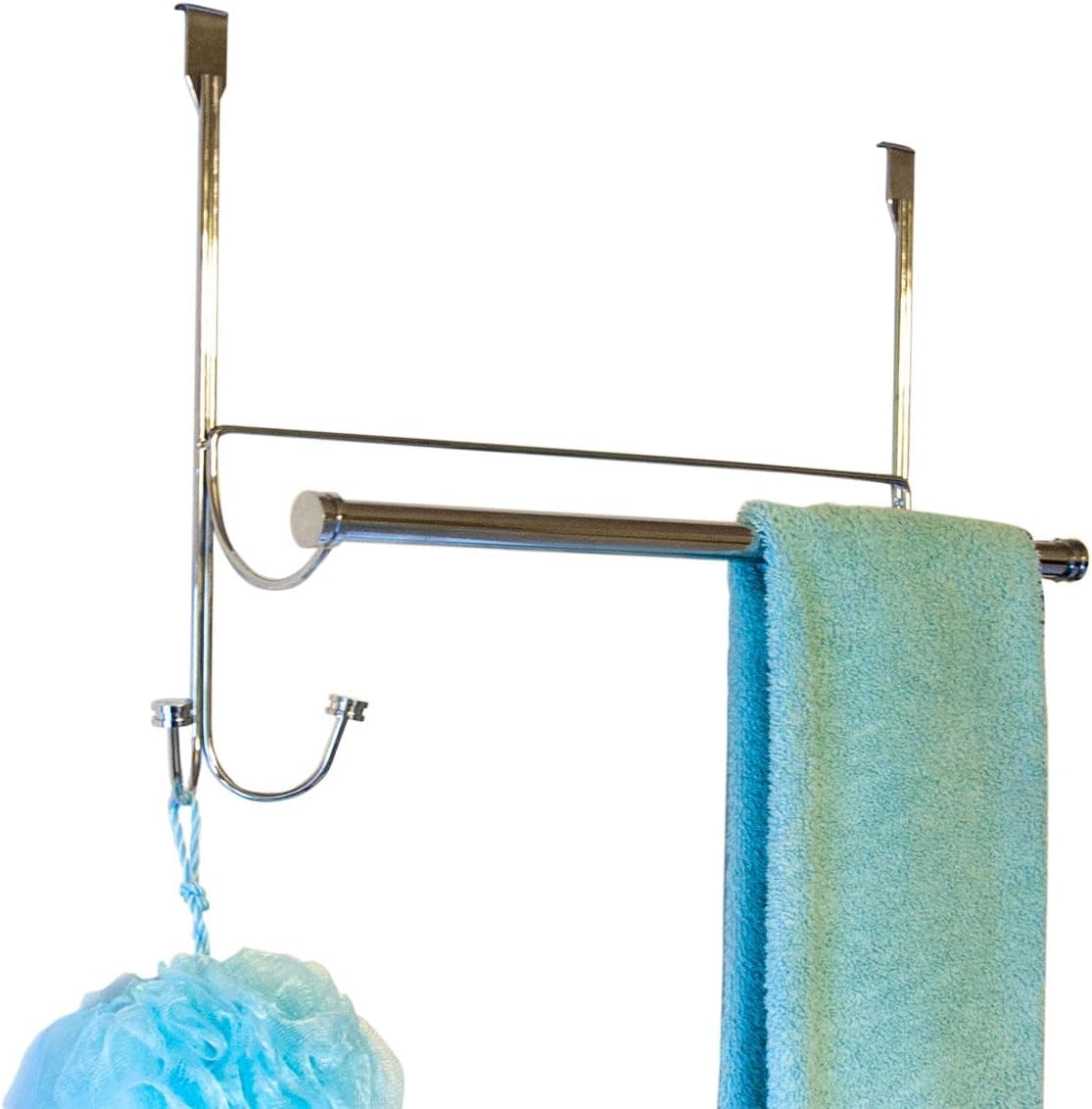 Bathsense Over the Door Towel Rack with 4 Hooks, Brushed Satin Nickel