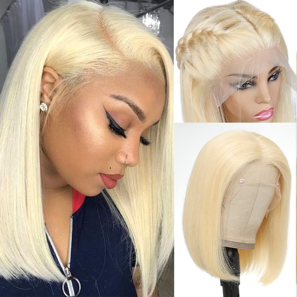 Otinid Blonde Bob Wig Human Hair 13x4 HD Transparent 613 bob Lace Front Wig Human Hair Straight Bob Wigs Pre Plucked 150% Density Natural Hairline 16 Inch