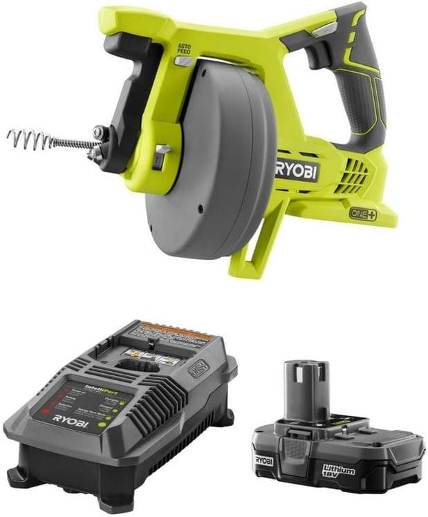 RYOBI 18-Volt ONE+ Lithium-Ion Cordless Drain Auger Kit with Compact Lithium-Ion Battery and Charger