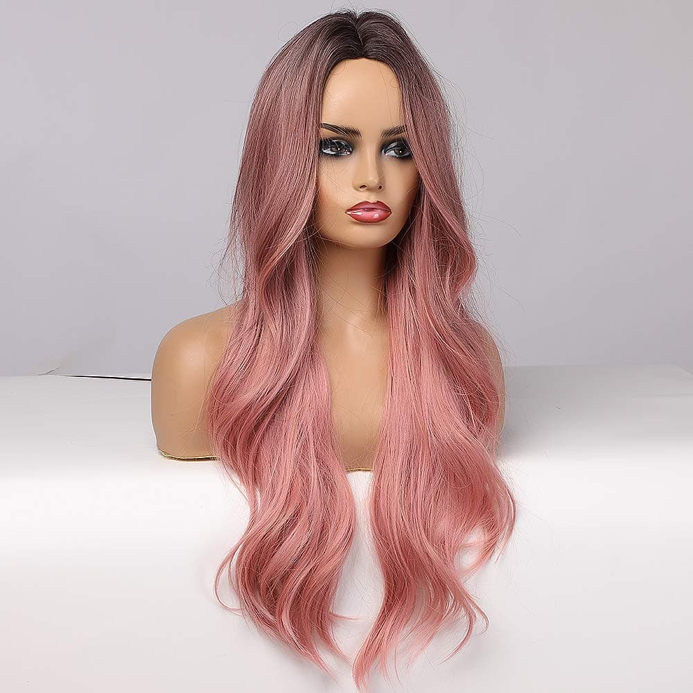 JOOLER Pink Wigs For Women Pink Wig Ombre Wigs Long Pink Wigs Natural Hair Color Wigs Middle Part 24 Inch Wig Heat Resistant (PINK)…
