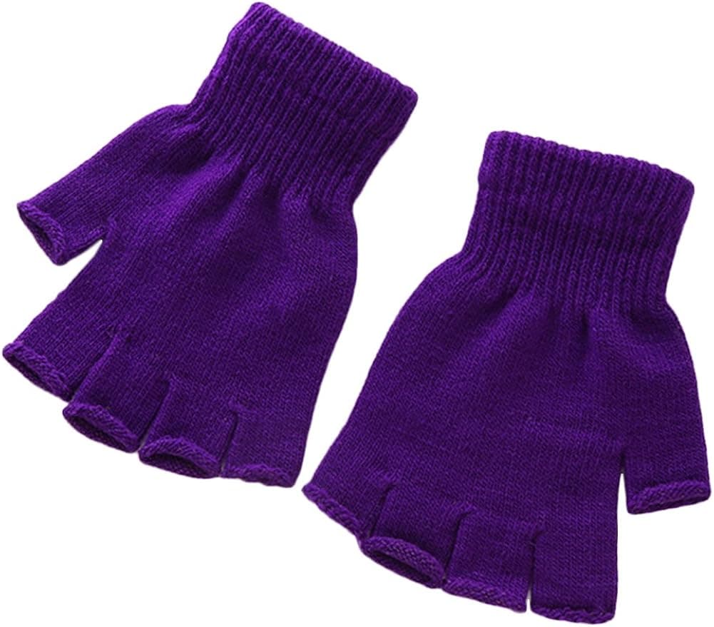 X&F Boys' and Girls' Solid Knitted Half Finger Mittens Typing Gloves, Small