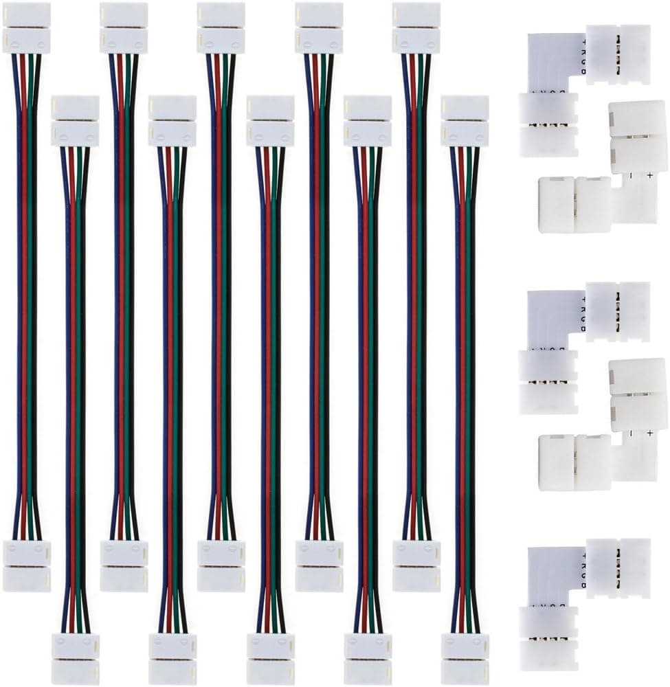 Anpro 5pcs Quick Splitter Right Angle Corner Connector, 10mm L Shape Conductor 2 or 4 Conductor for 5050 RGB LED Strip Lights with 10pcs LED 5050 RGB Strip Light Connector, Conductor Random