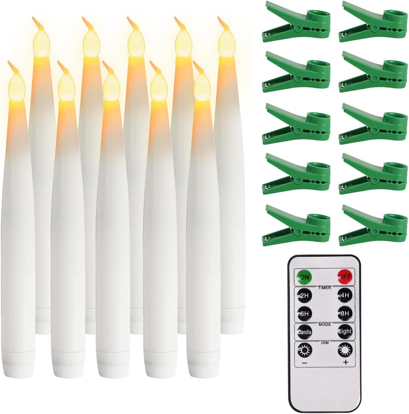 Horeset Flameless LED Taper Candles,10 Pack Realistic Flickering Warm White Flame Candles with Remote Battery Operated Candles for Christmas Decorations Home Seasonal Celebration