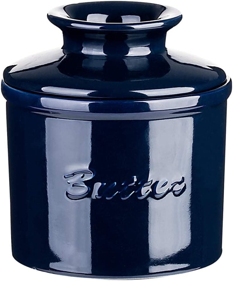 Cutiset Ceramic French Butter Dish, Soften Butter Keeper Crock with lid (Navy)