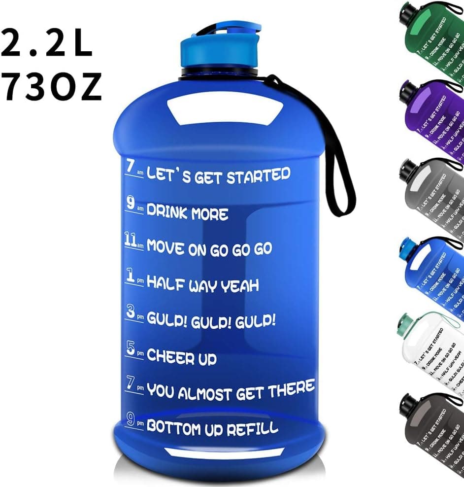 Dishwasher Safe 2.2L Big Sports Water Bottle with Non-slip Sleeve 75oz Half Gallon Water Jug with Motivational Time Marker & Reusable Cover Portable Handle Large Capacity Canteen BPA Free Leak-Proof