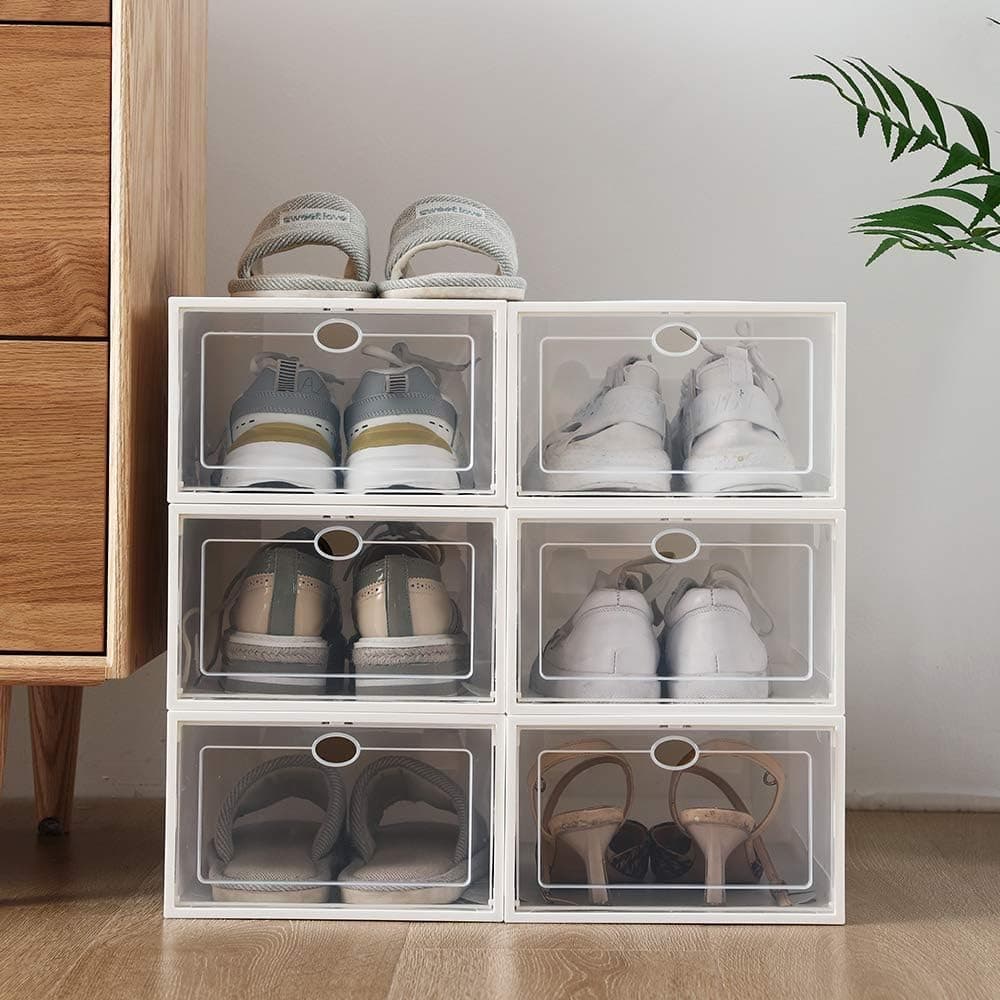 Belovedkai 12 Pack Shoe Storage Boxes - Clear Plastic Stackable Shoe Organizer Bins Case, Front Opening Shoe Holder Containers for Side View Sneakers Display Wall (24PCS)