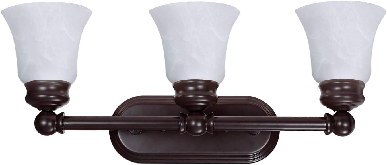 Bathroom Lighting, 3-Light Oil Rubbed Bronze Bath Vanity Light Fixture, E26 Wall Lamp Over Mirror, Bath Interior Lighting with White Frosted Glass Shade (3 Lights, Bulbs not Included)