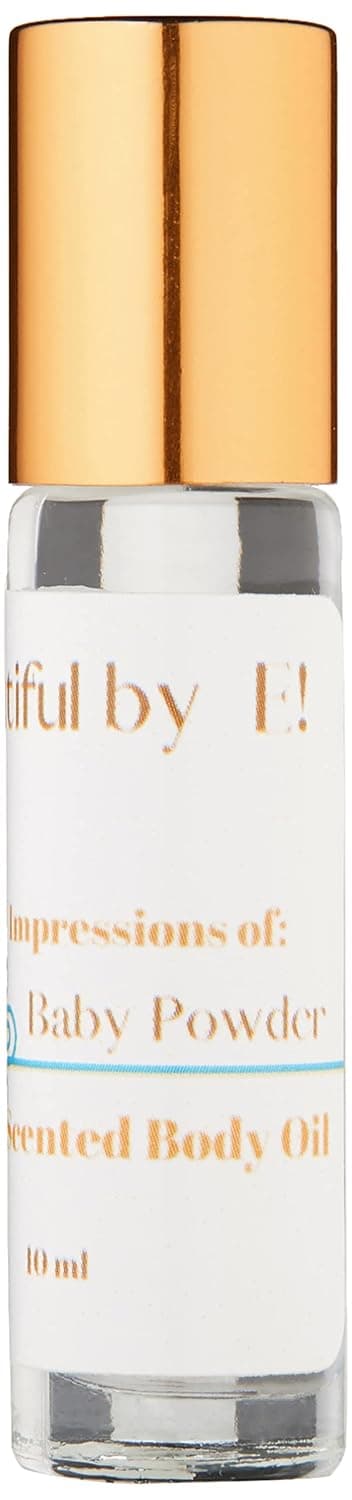 Beautiful by E! Baby Powder Scented Body Oil (Clear) 3 Fl Oz roller bottle Clean Fragrance Perfume Oil- Alcohol-Free | Vegan + Cruelty Free | Phthalate/Paraben-Free | Travel Size