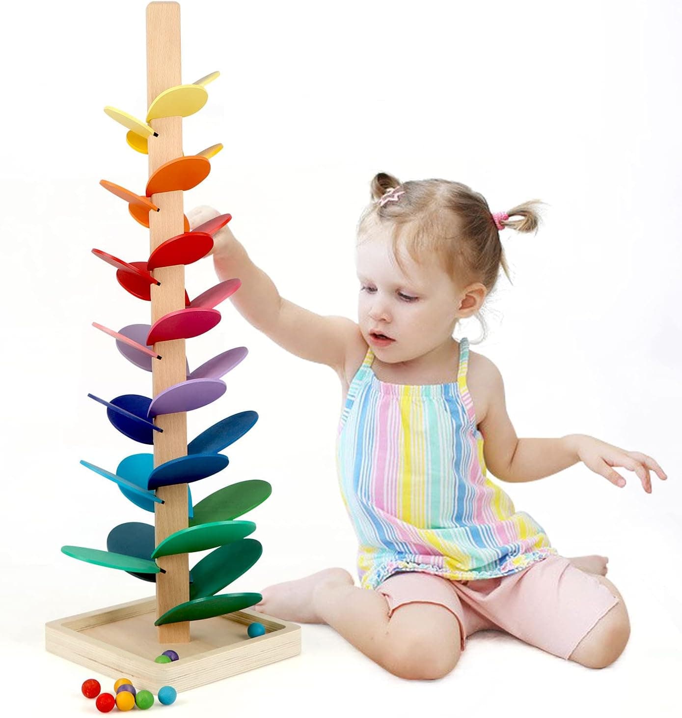 Vomocent Montessori Educational Toy Blocks Wooden Tree Marble Ball Run Track Game Baby Kids Children Intelligence Wooden Baby Toys