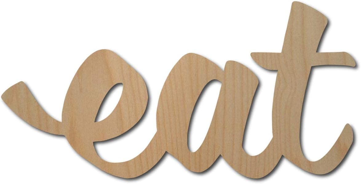 48 Hour Monogram - 8" 'eat' Sign, Script Font (Natural) - Baltic Birch - HIGH Grade