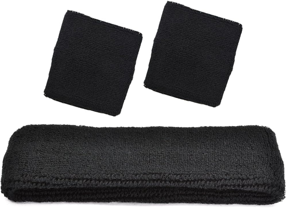 Cosmos 1 Pair of Wristband + Cotton Sports Basketball Headband / Sweatband Head Sweat Band/brace (Black)