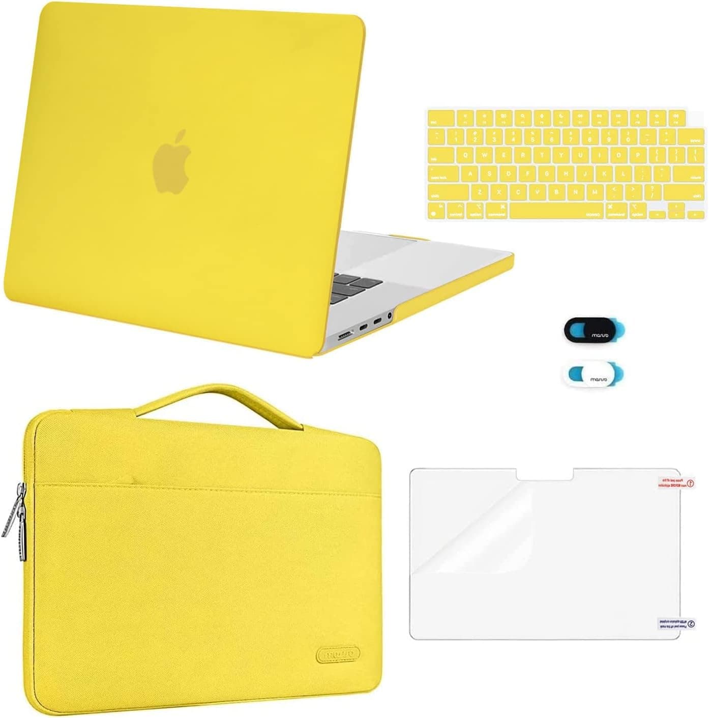 MOSISO Compatible with MacBook Pro 16 inch Case 2023 2022 2021 Release M2 A2780 A2485 M1 Pro/Max Chip Touch ID, Plastic Hard Case&Sleeve Bag&Keyboard Skin&Webcam Cover&Screen Protector, Yellow