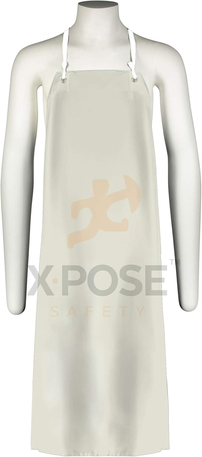 Heavy Duty Vinyl Waterproof Aprons - 1 Pack, White - For Home, Industrial and Commercial Use - Chemical Resistant - Neck and Waist Ties - 35" x 45", 20 Mil Thick - by Xpose Safety