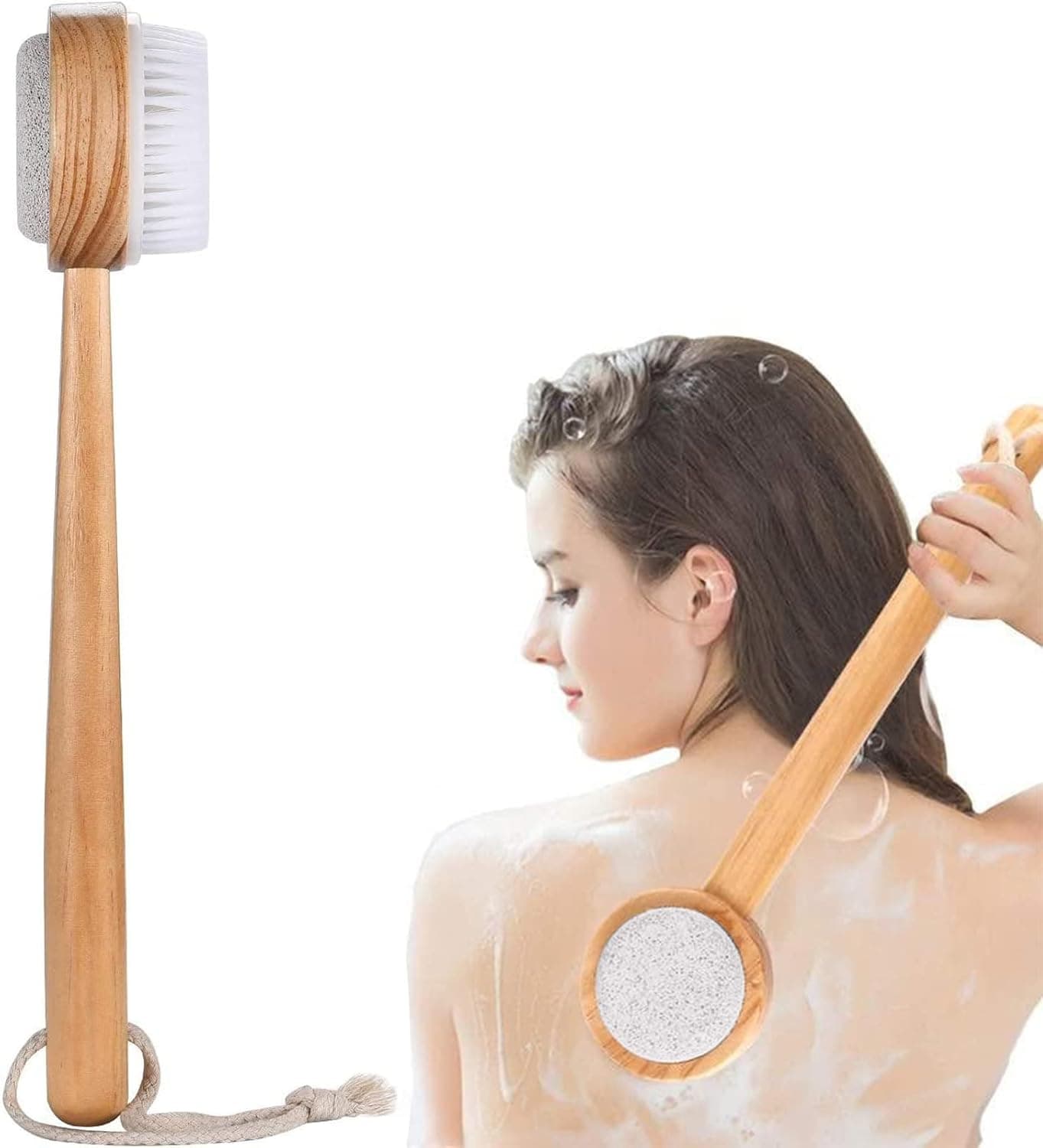 1 Pcs Back Brush Dry Skin Body Brush Back Scrubber Bath Brush with Long Handle Wooden Exfoliator Boar Bristle for Shower Detox Cellulite Blood Circulation Good for Health Wet Dry Brushing