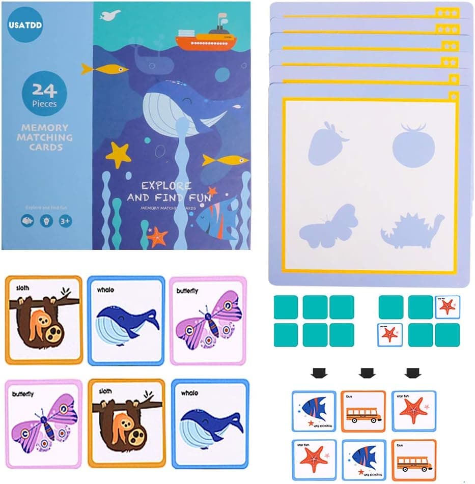 USDTDD Memory Games Matching Flash Cards Wooden Montessori Animals Early Educational Activities Preschool Learning Game for 3 Year Olds Toddlers Kindergarten Kids Boys Girls