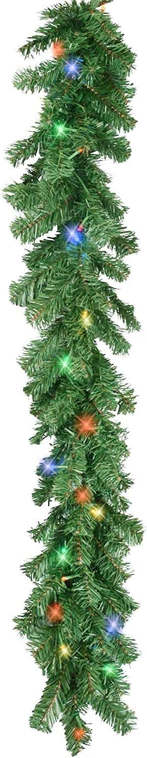 GER 6 Foot Pre-Lit Christmas Pine Garland with Multicolored Lights, Battery Operated with Timer, Artificial Pine, Indoor/Outdoor Use