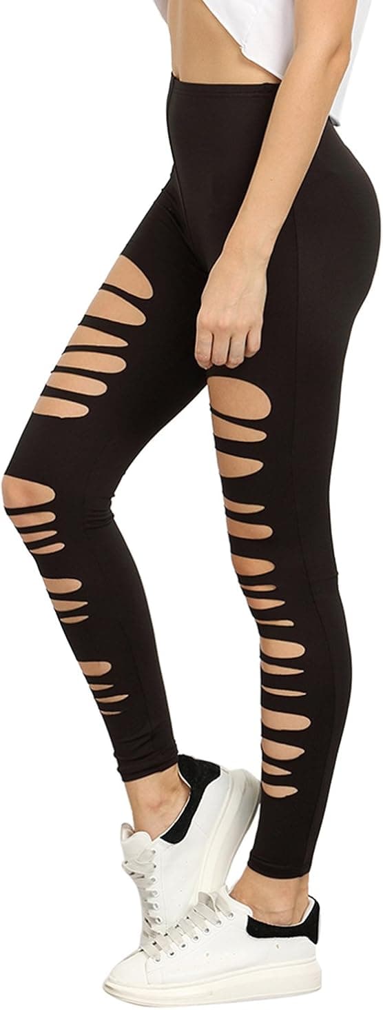 SweatyRocks Women's High Waisted Cutout Ripped Skinny Leggings Yoga Active Pants