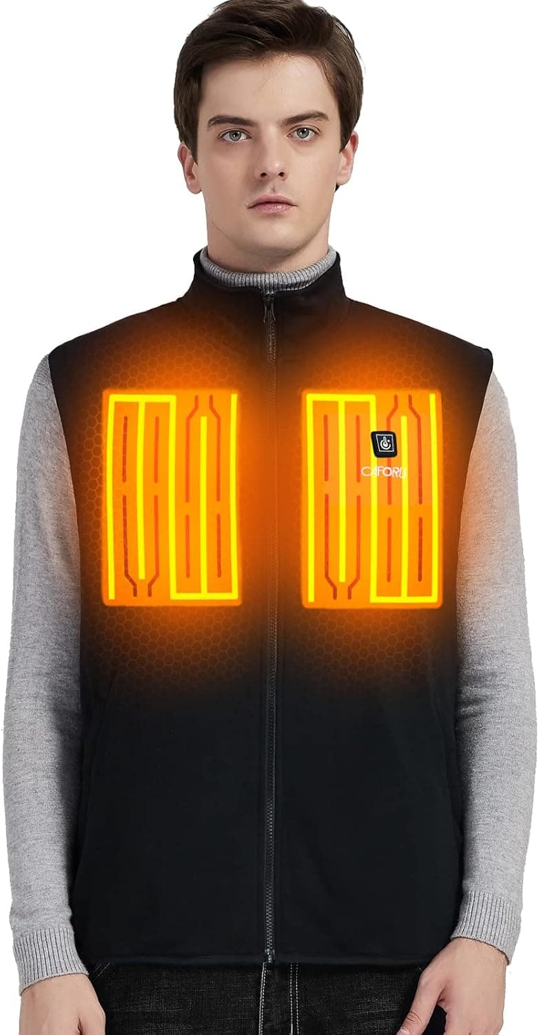 CAFORU Heated Fleece Vest for Men and Women with 7.4V Battery Pack and Charger, Lightweight Insulated Heating Vest Base Layer