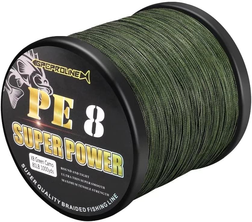 GPCPROLINE Braided Fishing Line PE 4 8 - Abrasion Resistant - Fade Resistant - Cast Longer - Thinner & Smooth - Camo Blue, Camo Green, Green - 10LB/15LB/20LB/30LB/50LB/80LB/100LB for Saltwater Fishing
