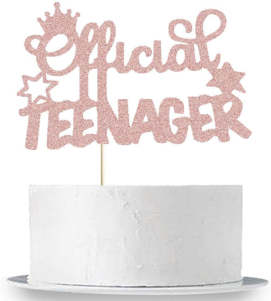 Official Teenager Cake Topper Rose Gold Glittery 13th Birthday Cake Decor Girls Thirteen Birthday Party Supplies Decorations