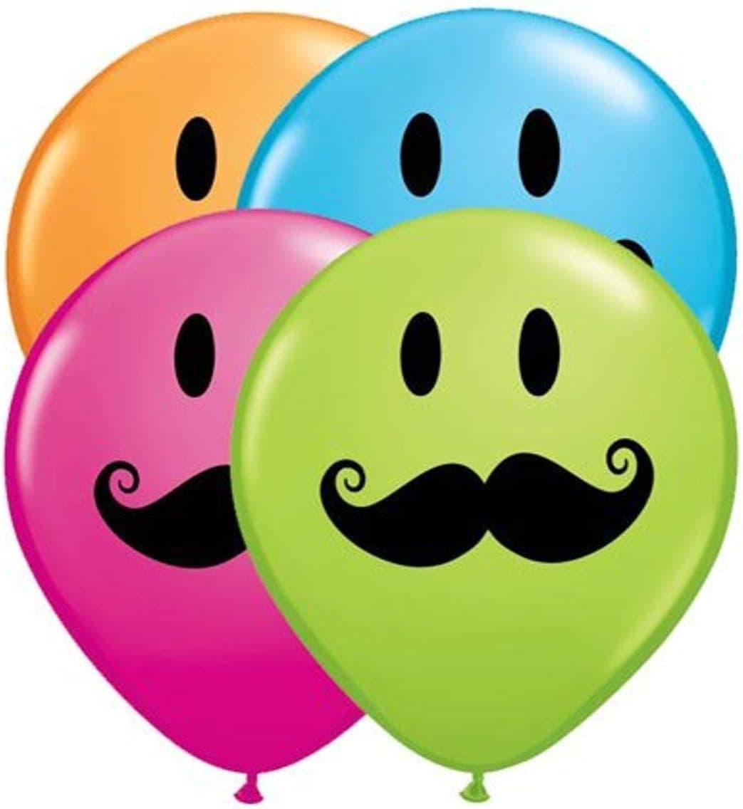 Qualatex 60933 Smile Face Mustache Latex Balloons, 5", Multicolor, Pack of 100
