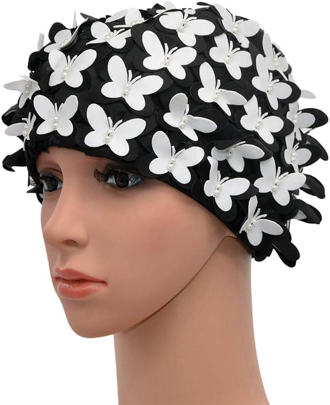 Medifier Vintage Swim Cap Floral Petal Retro Style Bathing Caps for Women