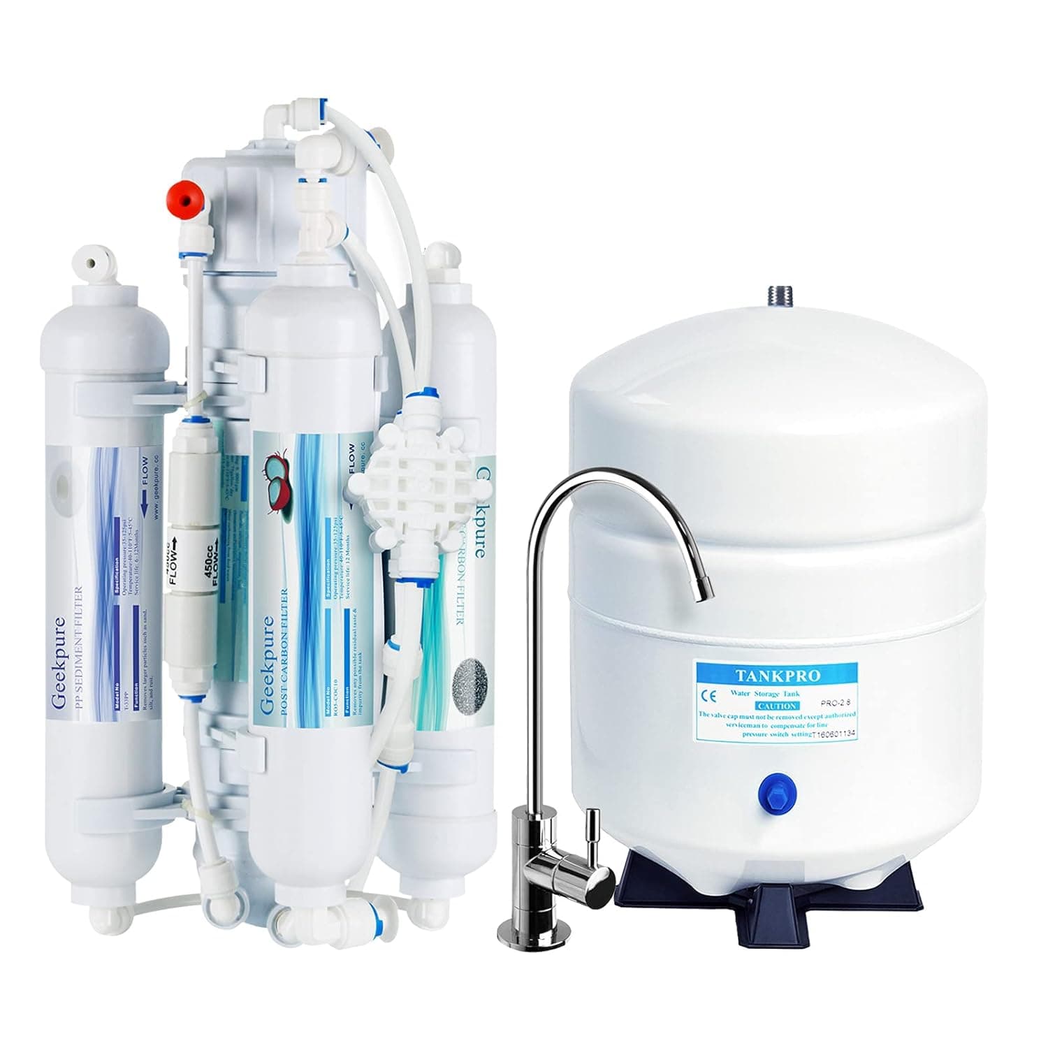 Geekpure 4 Stage Reverse Osmosis RO Drinking Water Filter System with Quick Change Filters -100 GPD