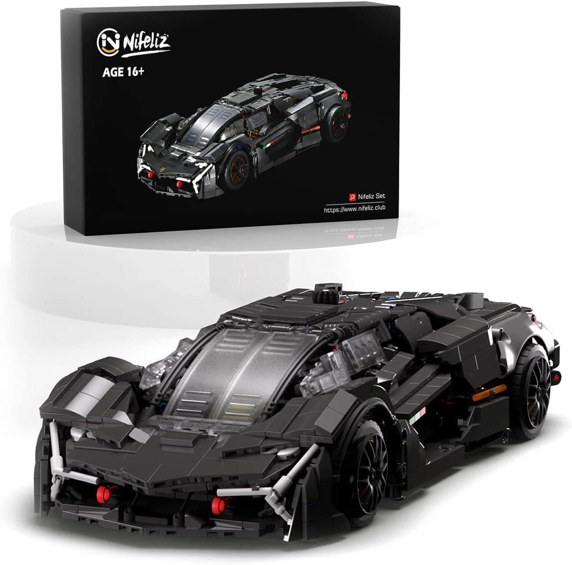 Nifeliz V14 Toy Car Model Building Kit; Build and Display an Authentic Concept Supercar (1,512 Pieces)