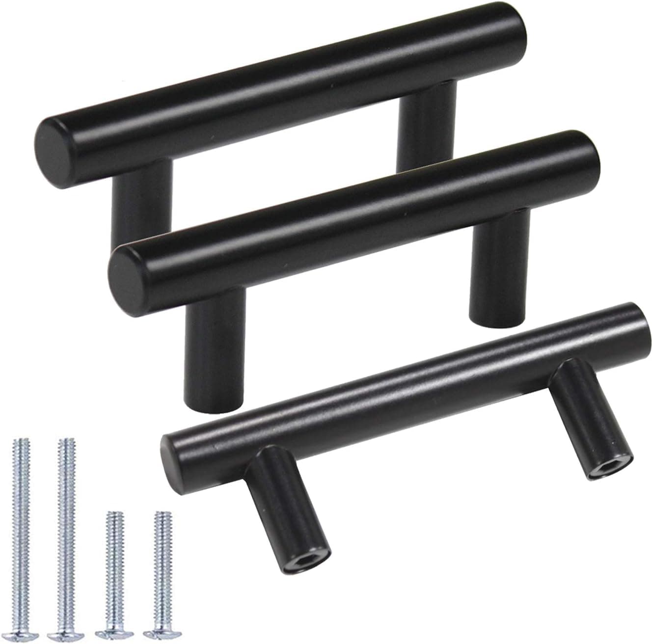 Gobrico 5 Pack Black T-bar Kitchen Cabinet Handle 64mm(2-1/2" Inch) Hole Centers Stainless Steel Dresser Drawer Cupboard Pulls Knobs