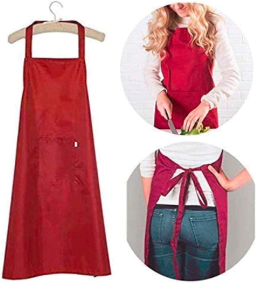 Home Waterproof Rubber Vinyl Apron - Best for Staying Dry When Dishwashing, Lab Work, Butcher, Dog Grooming, Cleaning Fish - Industrial Chemical Resistant Plastic,Woman waterproof apron(Red)
