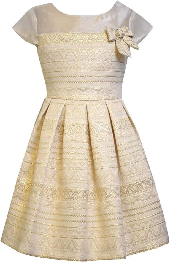Bonnie Jean Big Girls Tween Aztec Brocade Dress, Gold, 16