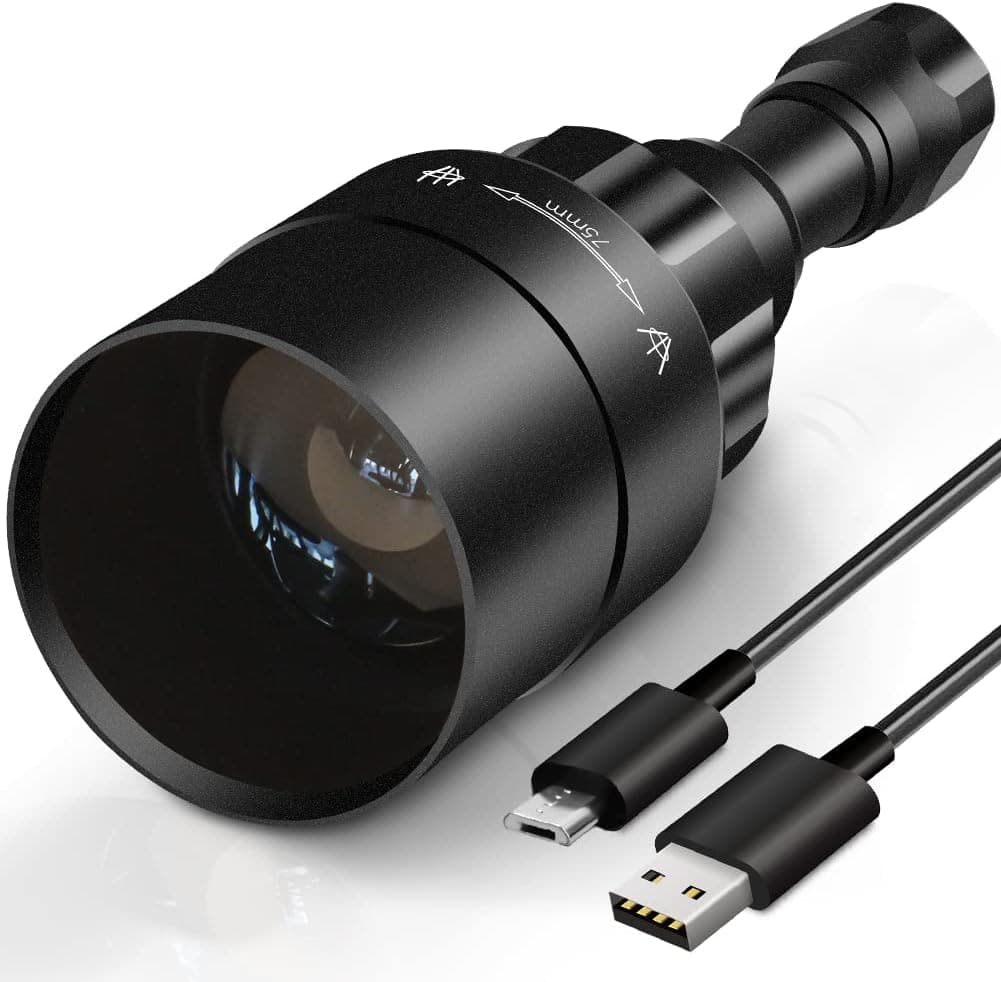 UniqueFire 1605 T75 850nm IR LED Flashlight Illuminator USB Rechargeable Night Vision Infrared Flashlight Light, Zoomable LED Torch with 3 Modes Memory Function Predator Light for Night Hunting