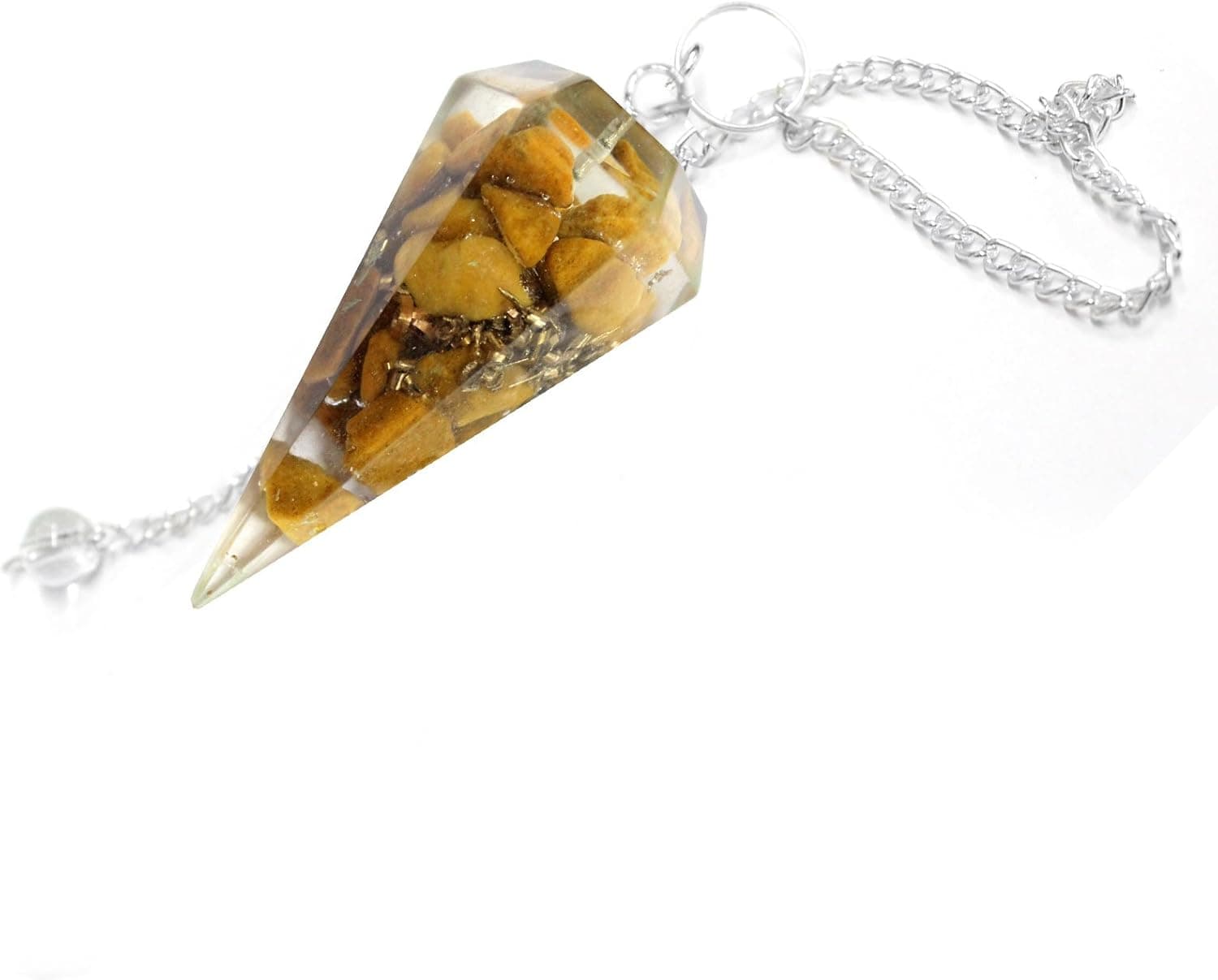 Rock Paradise Chakra 1 (One) Orgone Gold Agate Pendulum with Silver Tone Bail Rp Exclusive COA AM15B5-05