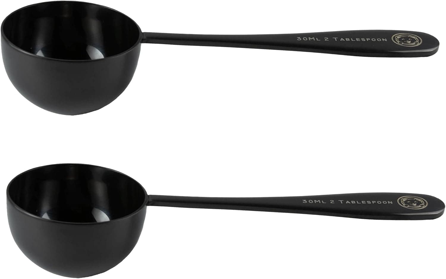 Honey Bear Kitchen 30 ml 2 Tbsp Measuring Scoop for Coffee, Nutraceuticals and Protein Powders, Black Polished Stainless Steel, Set of 2