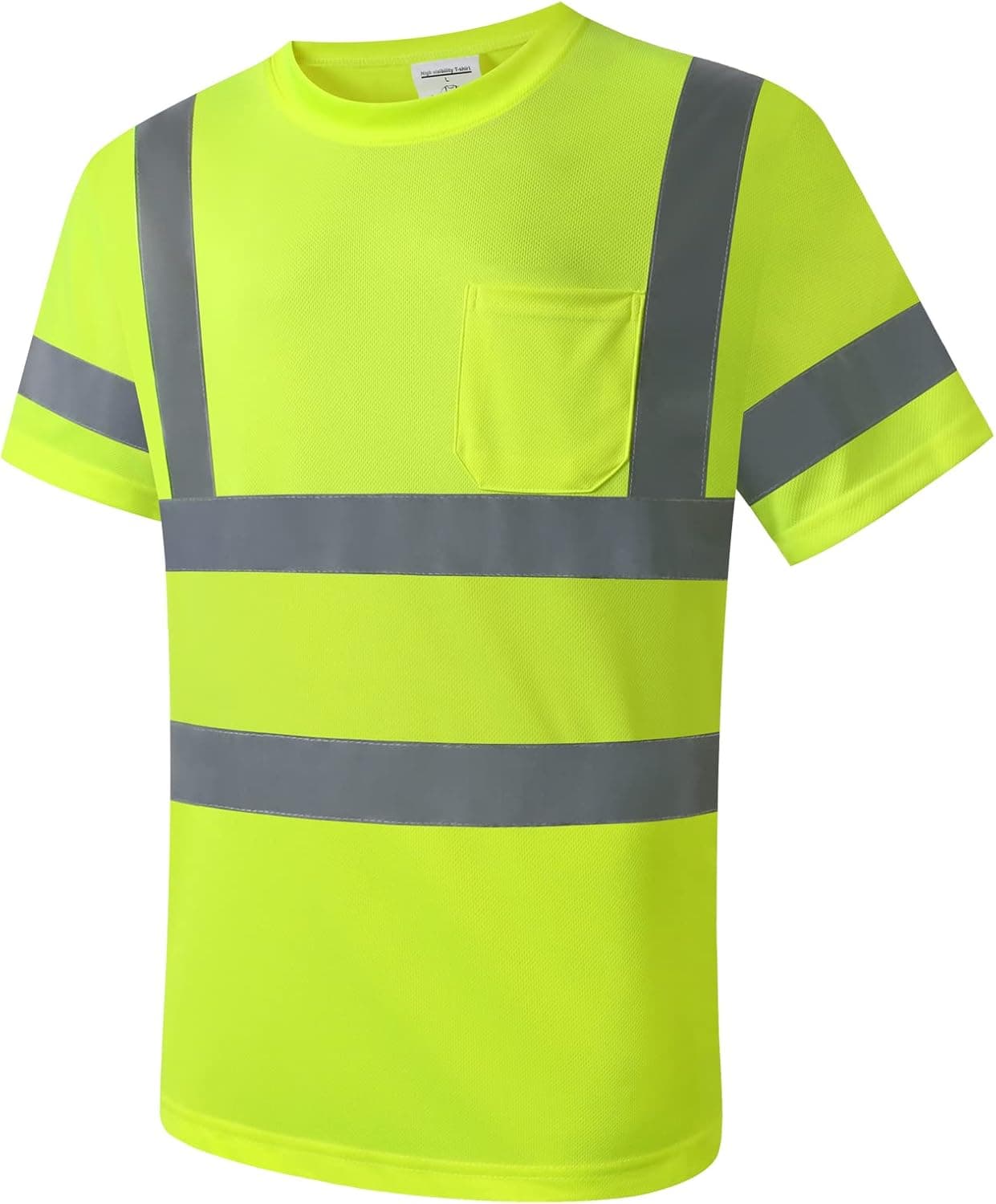 KSWYWOTR High Visibility Safety Tshirt for Men with Pocket Short Sleeve Breathable Fast Dry Mesh Reflective Shirt(Lime Green)