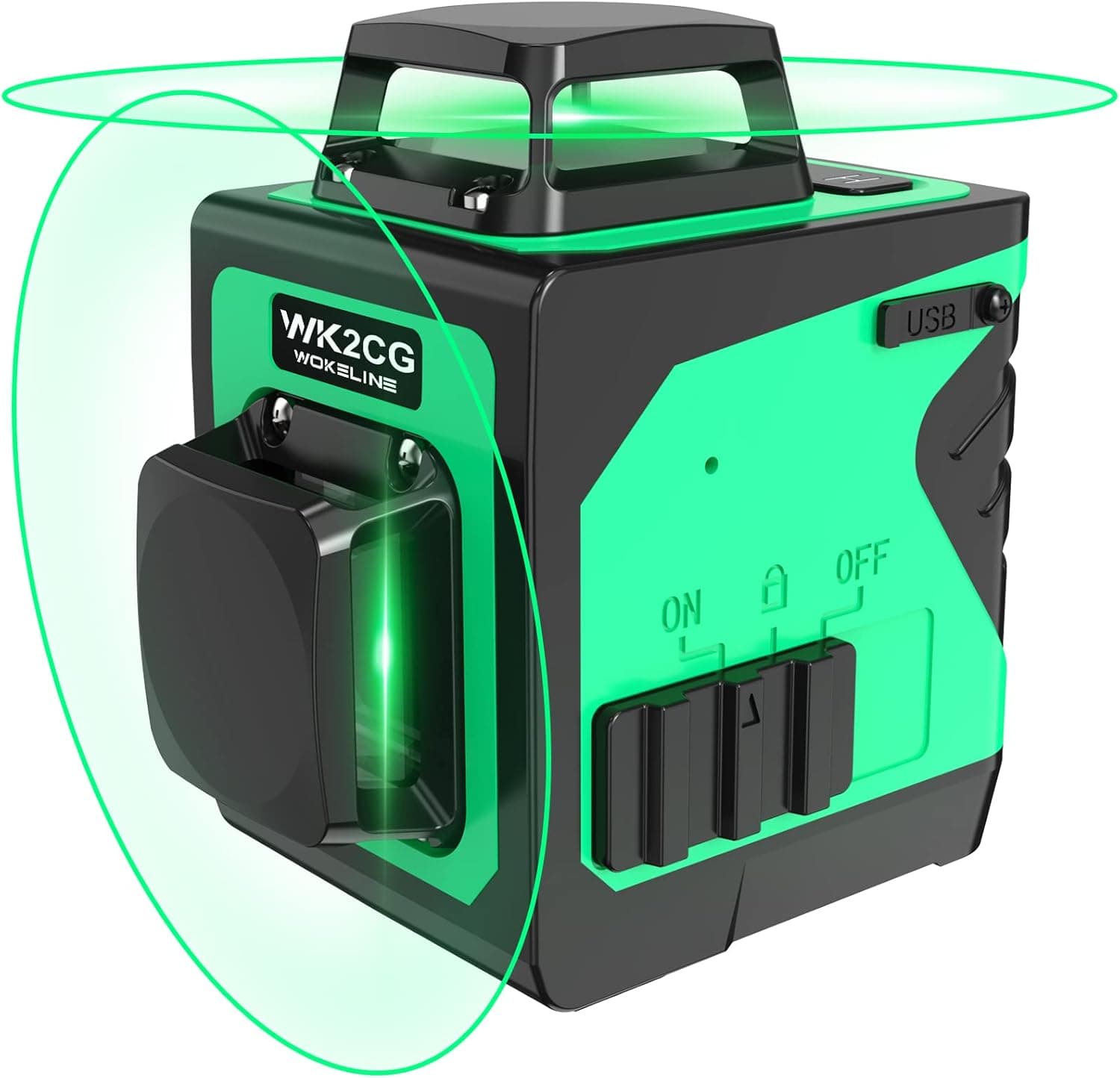 Laser Level Self Leveling,Wokeline 2 x 360° Green Cross Line Laser Level,360° Green Beam Dual Plane 8 Lines Rotary Lazer Levels,Include Flexible Magnetic Base,Battery