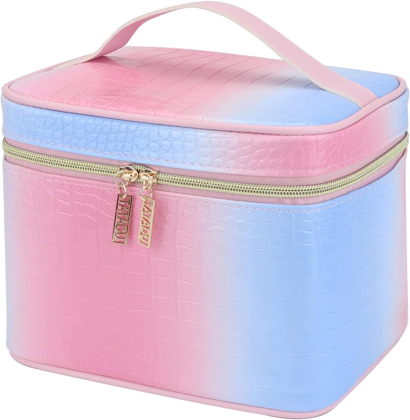 IMCUZUR Makeup Bag Organizer Travel Toiletry Bag for Women, Water-resistant Cosmetic Bag for Girls, Travel Make Up Bag for Accessories Cosmetics Toiletries (Blue-Pink Gradient)