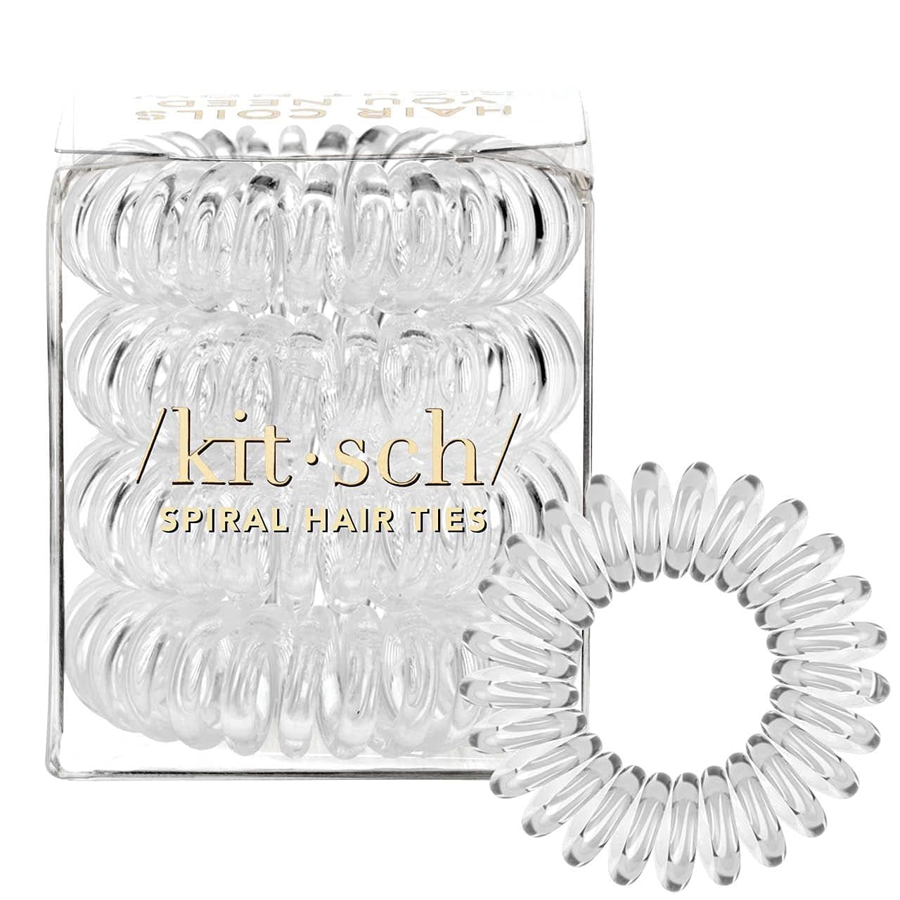 Kitsch Spiral Hair Ties for Women - Waterproof Ponytail Holders for Teens | Stylish Phone Cord Hair Ties & Hair Coils for Girls | Coil Hair Ties for Thick Hair & Thin Hair, 4 Pcs (Transparent)