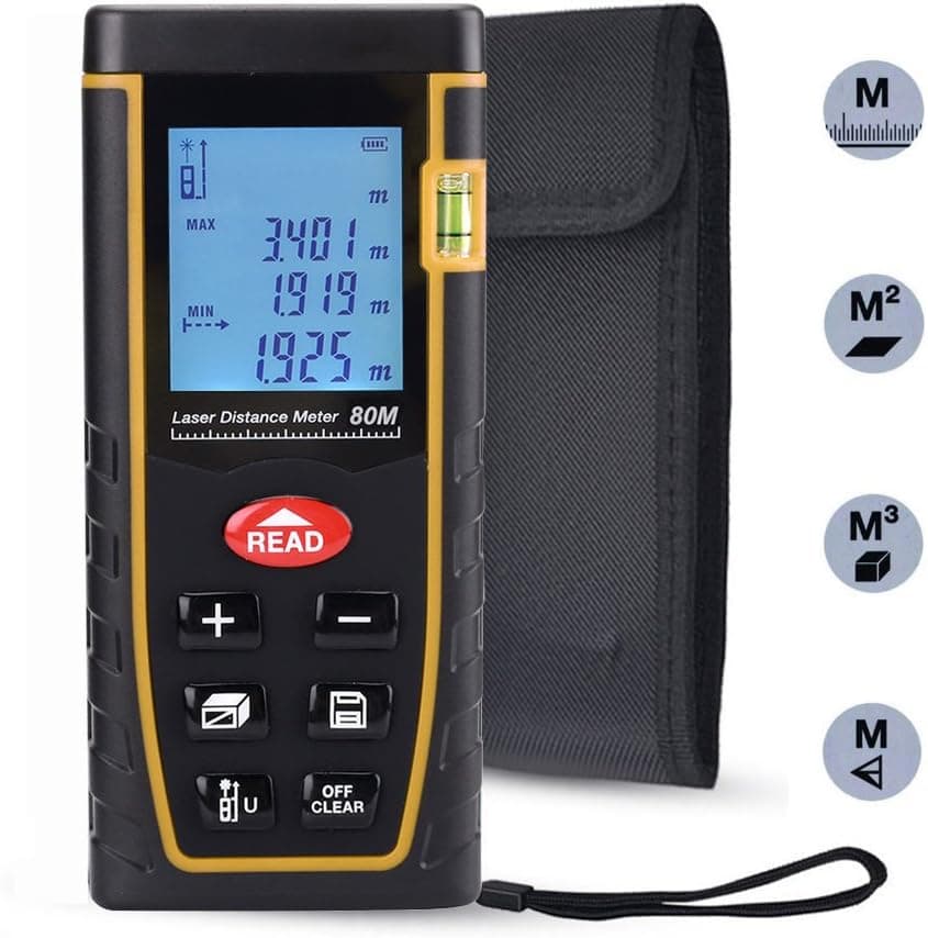 Laser Distance Measure, ieGeek 262ft Handheld M/In/Ft Laser Distance Meter Measuring Device Laser Tape Measure Rangefinder, Pythagorean Mode/Measure Area Volume Capacity/LCD Display/Self-Calibration