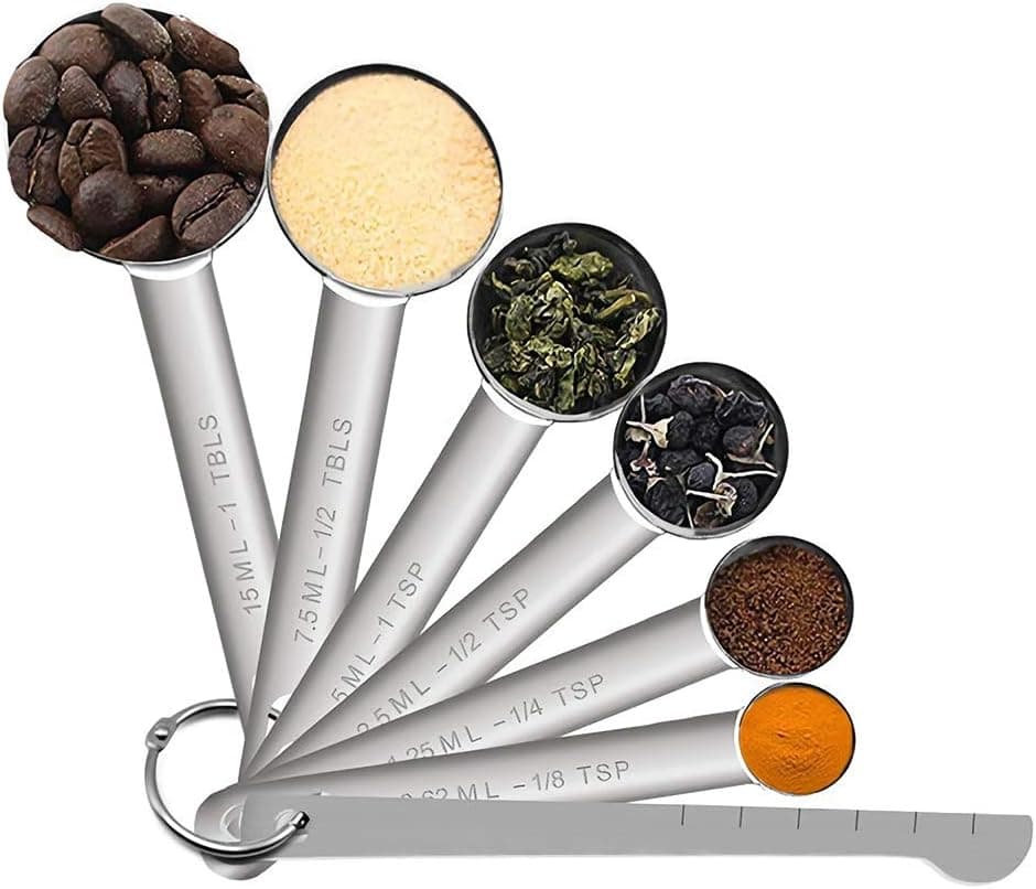 TK.DILIGARM Stainless Steel Measuring Spoons Set of 7pcs Includes 6pcs Measuring Spoons and 1 pcs Leveler, Kitchen Measuring Tools Set for Baking Cooking